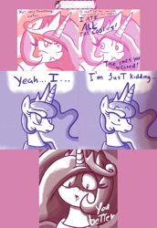 Size: 2562x3720 | Tagged: safe, artist:quarium, imported from derpibooru, princess celestia, princess luna, ask princess moe-lestia, cewestia, comic, cute, female, filly, scrunchy face, tumblr, war face, younger