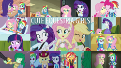 Size: 1966x1105 | Tagged: safe, edit, edited screencap, editor:quoterific, imported from derpibooru, screencap, applejack, fluttershy, pinkie pie, rainbow dash, rarity, roseluck, sci-twi, sunset shimmer, twilight sparkle, wallflower blush, human, equestria girls, equestria girls (movie), equestria girls series, forgotten friendship, legend of everfree, rainbow rocks, rollercoaster of friendship, better than ever, blushing, cute, dashabetes, diapinkes, eyes closed, fall formal outfits, flowerbetes, geode of empathy, geode of fauna, geode of sugar bombs, geode of super speed, happy, hat, helping twilight win the crown, humane five, humane seven, humane six, jackabetes, magical geodes, musical instrument, night, one eye closed, open mouth, ponied up, raribetes, shimmerbetes, shrunken pupils, shyabetes, smiling, twiabetes, wink