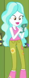 Size: 295x782 | Tagged: safe, imported from derpibooru, screencap, paisley, equestria girls, equestria girls series, holidays unwrapped, spoiler:eqg series (season 2), canterlot high, cellphone, clothes, cropped, female, phone, smartphone, solo, tanktop