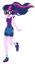 Size: 621x1144 | Tagged: safe, artist:jcpreactyt, imported from derpibooru, sci-twi, twilight sparkle, human, equestria girls, clothes, glasses, hair, paddle, ponytail, shirt, shoes, shorts, simple background, socks, solo, transparent background