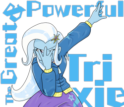 Size: 1480x1280 | Tagged: safe, artist:batipin, imported from derpibooru, trixie, equestria girls, clothes, dramatic pose, female, great and powerful, hoodie, looking at you, multiple variants, one eye closed, simple background, solo, text, transparent background