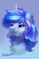 Size: 2000x3000 | Tagged: safe, artist:jedayskayvoker, imported from derpibooru, oc, oc only, oc:shimmering guard, pony, unicorn, bust, gradient background, icon, male, portrait, solo