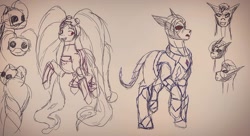 Size: 1080x589 | Tagged: safe, artist:meanagame, imported from derpibooru, earth pony, pony, armor, entrapta, female, goggles, hordak, lineart, male, mare, ponified, she-ra and the princesses of power, sketch, smiling, stallion