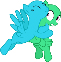 Size: 887x901 | Tagged: safe, artist:kimikonyanchan, imported from derpibooru, oc, oc only, pegasus, daring don't, bald, base, duo, eyelashes, eyes closed, female, flying, gritted teeth, hug, mare, pegasus oc, simple background, smiling, transparent background, wings, worried