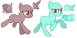 Size: 1200x600 | Tagged: safe, imported from derpibooru, oc, oc only, earth pony, pony, bald, base, duo, earth pony oc, eyelashes, female, frown, horn, mare, running, simple background, transparent background, underhoof, wings