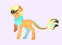 Size: 1280x933 | Tagged: safe, artist:ocean-drop, imported from derpibooru, oc, oc only, oc:ataxie, hybrid, pony, interspecies offspring, offspring, parent:applejack, parent:discord, parents:applecord, purple background, simple background, solo