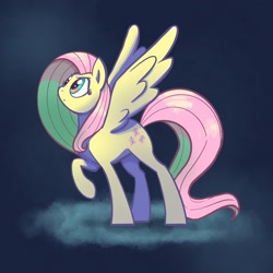 Size: 2048x2048 | Tagged: safe, artist:pfeffaroo, imported from derpibooru, fluttershy, pegasus, pony, determined, female, high res, looking away, looking up, mare, raised hoof, solo, spread wings, standing, wings