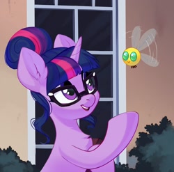 Size: 1884x1864 | Tagged: safe, artist:taneysha, imported from derpibooru, sci-twi, twilight sparkle, parasprite, pony, unicorn, equestria girls, book, crossover, cute, equestria girls ponified, female, glasses, is this a pigeon, mare, meme, ponified, ponified meme, solo, this will not end well, twiabetes, unicorn sci-twi
