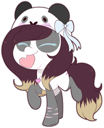 Size: 2300x2816 | Tagged: safe, artist:jetjetj, imported from derpibooru, part of a set, oc, oc only, oc:pandora, oc:pandora (pandorasia), pony, chibi, commission, female, heart, mare, mouth hold, panda hat, simple background, solo, transparent background, ych result