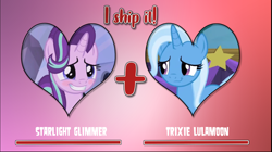 Size: 1200x674 | Tagged: safe, artist:luchane2004, imported from derpibooru, starlight glimmer, trixie, female, lesbian, meme, shipping, startrix