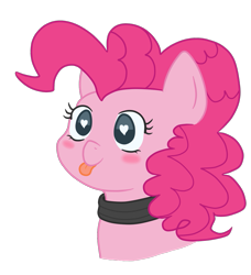 Size: 1311x1437 | Tagged: safe, artist:pinkiepone, derpibooru exclusive, imported from derpibooru, pinkie pie, pony, blushing, bust, collar, female, mare, portrait, simple background, solo, tongue out, transparent background, wingding eyes