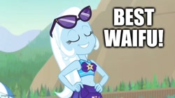 Size: 666x375 | Tagged: safe, imported from derpibooru, trixie, equestria girls, equestria girls series, forgotten friendship, clothes, op is a trixie fan, opinion, swimsuit, text