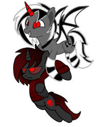 Size: 768x1024 | Tagged: safe, artist:ice_king1011, imported from derpibooru, oc, oc:dj zeb-3, oc:dr negative, alicorn, clothes, happy, hoodie, skull cutie mark, smiling, unamused