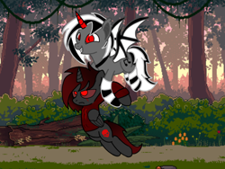 Size: 1024x768 | Tagged: safe, imported from derpibooru, oc, alicorn, forest background, happy, oc dj zeb-3, oc dr negative, unamused