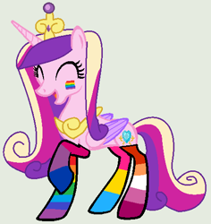 Size: 462x490 | Tagged: safe, artist:jadethepegasus, artist:rain-approves, imported from derpibooru, princess cadance, alicorn, pony, base used, bisexual pride flag, clothes, crown, cute, cutedance, eyes closed, face paint, female, gay pride flag, gray background, jewelry, lesbian pride flag, mare, mismatched socks, open mouth, pansexual pride flag, pride, pride flag, rainbow socks, raised hoof, regalia, simple background, socks, solo, striped socks