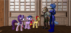 Size: 1280x606 | Tagged: safe, artist:hectorny, imported from derpibooru, starlight glimmer, sunset shimmer, twilight sparkle, anthro, pony, 3d, crossover, fox mccloud, krystal, source filmmaker, star fox