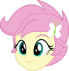 Size: 1171x1200 | Tagged: safe, fluttershy, equestria girls, .svg available, alternate hairstyle, barrette, head, no body, simple background, smiling, svg, transparent background, vector