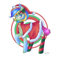 Size: 1257x1277 | Tagged: safe, imported from derpibooru, oc, oc only, oc:mia (malarunych), original species, plush pony, pony, clothes, female, hat, mare, new year, plushie, socks, solo