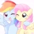 Size: 1628x1634 | Tagged: dead source, safe, artist:arrow__root, artist:ginmaruxx, imported from derpibooru, fluttershy, rainbow dash, pegasus, pony, arm around neck, blushing, cute, dashabetes, duo, female, hoof around neck, mare, one eye closed, open mouth, shyabetes, simple background, white background, wink