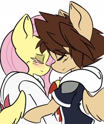 Size: 1536x1833 | Tagged: safe, artist:larrykitty, artist:php156, imported from derpibooru, fluttershy, pegasus, pony, fanfic:kingdom hearts of harmony, colored eyelashes, crossover, crossover shipping, disney, fanfic art, kingdom hearts, kingdom hearts of harmony, ponified, shipping, simple background, sora, sorashy, video game