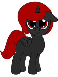 Size: 3072x4096 | Tagged: safe, artist:theunidentifiedchangeling, imported from derpibooru, oc, oc:lily shadehearth, alicorn, pony, blank flank, cute, feathered wings, female, filly, floppy ears, folded wings, horn, looking at you, red eyes, red mane, red tail, simple background, smiling, solo, transparent background, wings