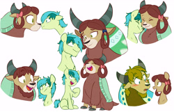 Size: 7200x4626 | Tagged: safe, artist:chub-wub, imported from derpibooru, sandbar, yona, earth pony, pony, yak, she's all yak, absurd resolution, alternate hairstyle, beard, blushing, boop, cute, eyes closed, facial hair, female, looking at each other, male, noseboop, nuzzling, older, older sandbar, older yona, open mouth, open smile, ponified, pony yona, raised hoof, rule 63, sandbank, shipping, simple background, sitting, smiling, species swap, straight, white background, yak sandbar, yakified, yon, yonabar, yonbank