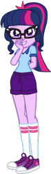 Size: 449x1519 | Tagged: safe, artist:gmaplay, imported from derpibooru, sci-twi, twilight sparkle, equestria girls, legend of everfree, camp everfree outfits, clothes, converse, cute, glasses, nerd, ponytail, shirt, shoes, shorts, simple background, solo, transparent background, twiabetes