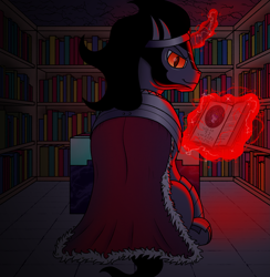 Size: 3437x3522 | Tagged: safe, artist:registereduser, imported from derpibooru, king sombra, umbrum, unicorn, book, bookshelf, magic, minecraft, telekinesis