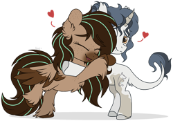 Size: 1280x897 | Tagged: safe, artist:mintoria, imported from derpibooru, oc, oc only, oc:kishu, oc:mint, pegasus, unicorn, female, mare, simple background, transparent background, two toned wings, wings