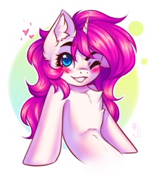 Size: 1200x1347 | Tagged: safe, artist:falafeljake, imported from derpibooru, oc, oc only, pony, unicorn, blushing, cute, looking at you, one eye closed, solo, wink, winking at you