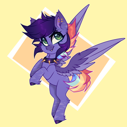 Size: 4000x4000 | Tagged: safe, artist:_spacemonkeyz_, imported from derpibooru, oc, oc only, oc:cozmic prizm, pegasus, pony, collar, fangs, piercing, solo, spiked collar, stripes