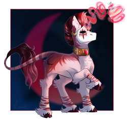 Size: 1120x1042 | Tagged: safe, artist:jeshh, imported from derpibooru, oc, oc only, oc:imari, hybrid, pony, zony, bottle, magic, male, mask, solo, stallion