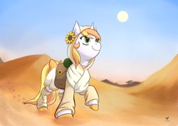 Size: 1024x725 | Tagged: safe, artist:foxhatart, imported from derpibooru, oc, oc:sahara, pony, unicorn, clothes, female, mare, sand, solo