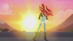 Size: 1920x1080 | Tagged: safe, imported from derpibooru, screencap, sunset shimmer, equestria girls, my past is not today, solo, sun, sunrise, sunshine shimmer