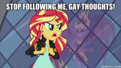 Size: 600x337 | Tagged: safe, edit, edited screencap, imported from derpibooru, screencap, sunset shimmer, equestria girls, my past is not today, caption, image macro, sunset satan, text