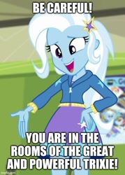 Size: 500x699 | Tagged: safe, edit, edited screencap, imported from derpibooru, screencap, trixie, equestria girls, equestria girls series, forgotten friendship, caption, hand on hip, image macro, text