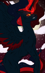 Size: 1276x2048 | Tagged: safe, artist:hecate, imported from derpibooru, alicorn, pony, fallout equestria, blood moon, foe, magic, moon, remains, solo, wings
