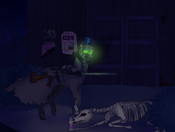 Size: 2560x1920 | Tagged: safe, artist:hecate, imported from derpibooru, oc, oc only, pony, skeleton pony, fallout equestria, bone, clothes, desert ranger, gun, ncr ranger, skeleton, solo, wasteland, wasteland equestrians, weapon