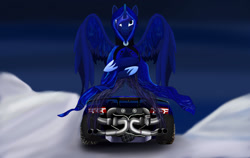 Size: 1280x810 | Tagged: safe, artist:bigblockking, imported from derpibooru, princess luna, spirit of hearth's warming yet to come, car, lamborghini, lamborghini gallardo, twin turbo