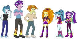 Size: 11089x5687 | Tagged: safe, artist:urhangrzerg, imported from derpibooru, adagio dazzle, aria blaze, sonata dusk, equestria girls, allegro amoroso, equestria guys, male, ouvertis grandioso, r63 paradox, rule 63, scherzo lesto, self paradox, the blindings, the dazzlings