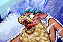 Size: 1800x1200 | Tagged: safe, artist:redahfuhrerking, imported from derpibooru, velvet reindeer, deer, reindeer, them's fightin' herds, community related, female, ice, majestic as fuck, open mouth, snow, solo, tongue out, uvula, velvet (tfh)