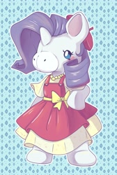 Size: 2758x4096 | Tagged: safe, artist:cutepencilcase, imported from derpibooru, rarity, original species, plush pony, beret, bipedal, clothes, cute, doll, dress, g1, g4, g4 to g1, g4 to takara, generation leap, hat, plushie, raribetes, solo, takara pony, toy