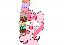 Size: 2048x1443 | Tagged: safe, artist:kittyrosie, imported from derpibooru, oc, oc only, oc:rosa flame, pony, unicorn, bust, cute, female, food, ice cream, ice cream cone, mare, ocbetes, open mouth, simple background, smiling, solo, white background