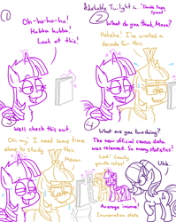 Size: 4779x6013 | Tagged: safe, artist:adorkabletwilightandfriends, imported from derpibooru, moondancer, starlight glimmer, twilight sparkle, alicorn, pony, unicorn, comic:adorkable twilight and friends, adorkable, adorkable twilight, bait and switch, butt, census, comic, cute, document, documents, dork, dorks, friendship, geek, glowing horn, googly eyes, horn, lip bite, magic, nerd, nerd ponies, nerds, nose wrinkle, ogling, plot, population, sweat, sweating profusely, telekinesis, twilight sparkle (alicorn)