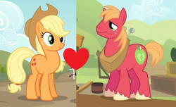 Size: 879x534 | Tagged: safe, edit, edited screencap, imported from derpibooru, screencap, applejack, big macintosh, applecest, applemac, female, incest, male, shipping, shipping domino, straight