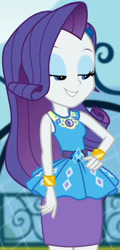Size: 980x2045 | Tagged: safe, imported from derpibooru, screencap, rarity, equestria girls, equestria girls series, sock it to me, spoiler:eqg series (season 2), canterlot high, clothes, cropped, cute, diamond, dress, female, geode of shielding, gold, hand on hip, jewelry, legs, lidded eyes, magical geodes, makeup, necklace, outdoors, pencil skirt, raribetes, rarity peplum dress, skirt, sleeveless, smiling, soccer field, sock it to me: rarity, waistband, wrist cuffs