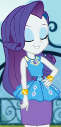 Size: 980x2045 | Tagged: safe, imported from derpibooru, screencap, rarity, equestria girls, equestria girls series, sock it to me, spoiler:eqg series (season 2), canterlot high, clothes, cropped, cute, diamond, dress, eyes closed, female, geode of shielding, gold, hand on hip, jewelry, legs, magical geodes, makeup, necklace, outdoors, pencil skirt, raribetes, rarity peplum dress, skirt, sleeveless, smiling, soccer field, sock it to me: rarity, waistband, wrist cuffs