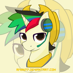 Size: 1000x1000 | Tagged: safe, imported from derpibooru, oc, oc only, pony, unicorn, pony town, brown eyes, hat, headphones, neckerchief, solo, zoom layer