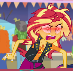 Size: 878x847 | Tagged: safe, edit, edited screencap, imported from derpibooru, screencap, sunset shimmer, equestria girls, equestria girls series, rollercoaster of friendship, angry, furious, glowing eyes meme, meme, rage, rage face, rageset shimmer, red eyes, that pony sure have anger issues