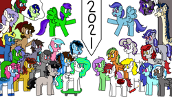 Size: 1366x768 | Tagged: safe, artist:raulixevergreen, imported from derpibooru, oc, oc:ace, oc:ace swift, oc:cinnabyte, oc:crimson fall, oc:kosmos, oc:marshy, oc:mints, oc:naviga, oc:omega(omegacreeper), oc:omega(phosphorshy), oc:procerus, oc:raulix evergreen, oc:sierra nightingale, oc:star violet, oc:zenfox, bat pony, earth pony, giraffe, kirin, pegasus, pony, unicorn, werewolf, 2021, :p, celebration, drawing, explosives, flying, girraffe, glasses, group, new year, simple background, skateboard, smiling, standing, tongue out, white background